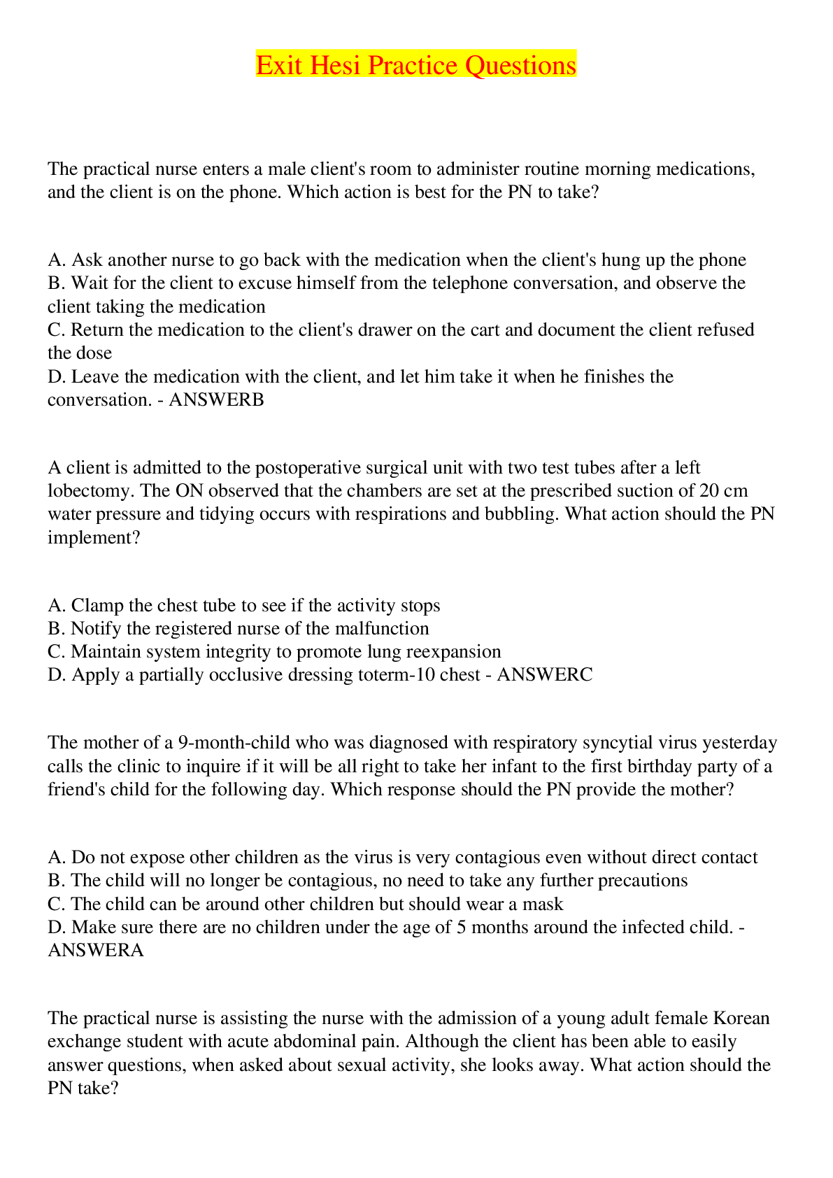 Preview image for Exit Hesi Practice Questions And Answers 2022